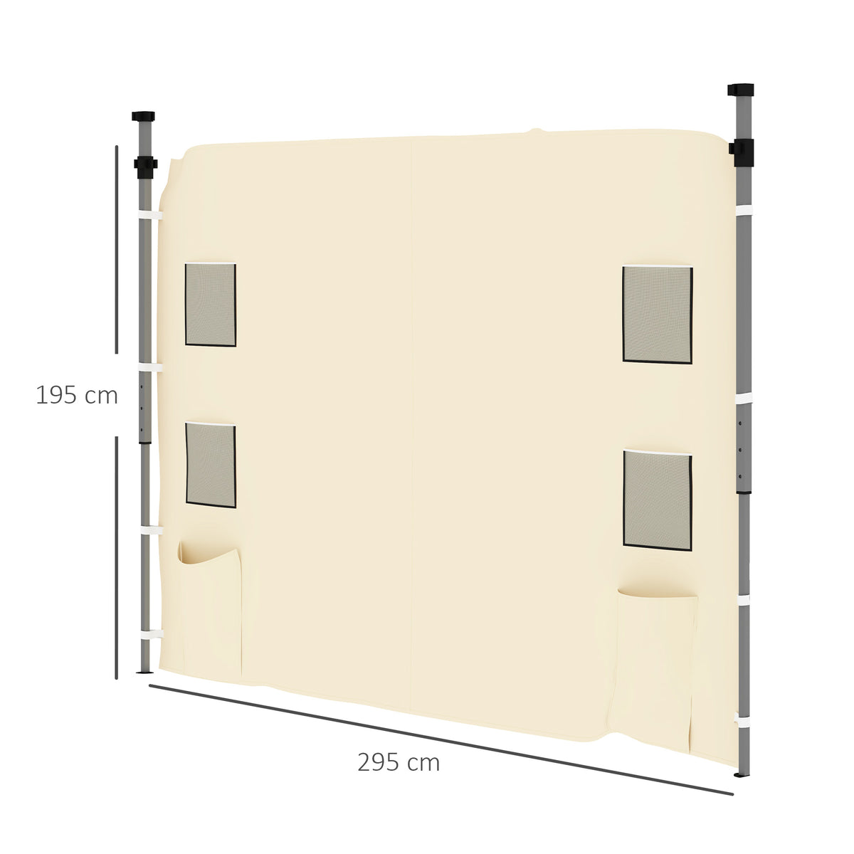 Replacement Gazebo Sidewall 195x295cm with Storage Pockets Oxford Fabric - Beige
