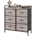 Rustic Chest of Six Fabric Drawers with Steel Frame - Grey Wood Effect