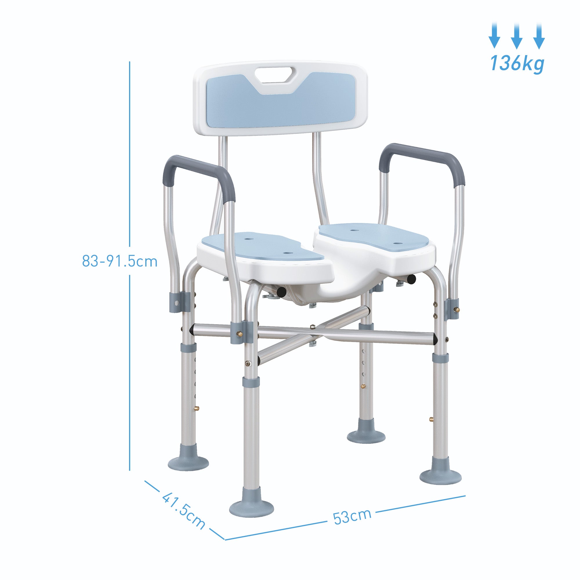 Aluminium Shower Chair, with Padded Seat - Light Blue