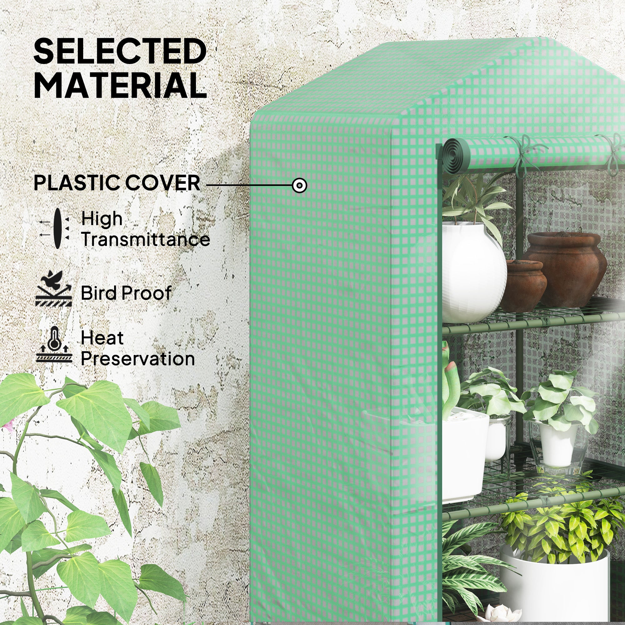 3 Tier Mini Greenhouse Portable Garden Grow House with Roll Up Door and Wire Shelves, 69 x 49 x 125 cm, Green