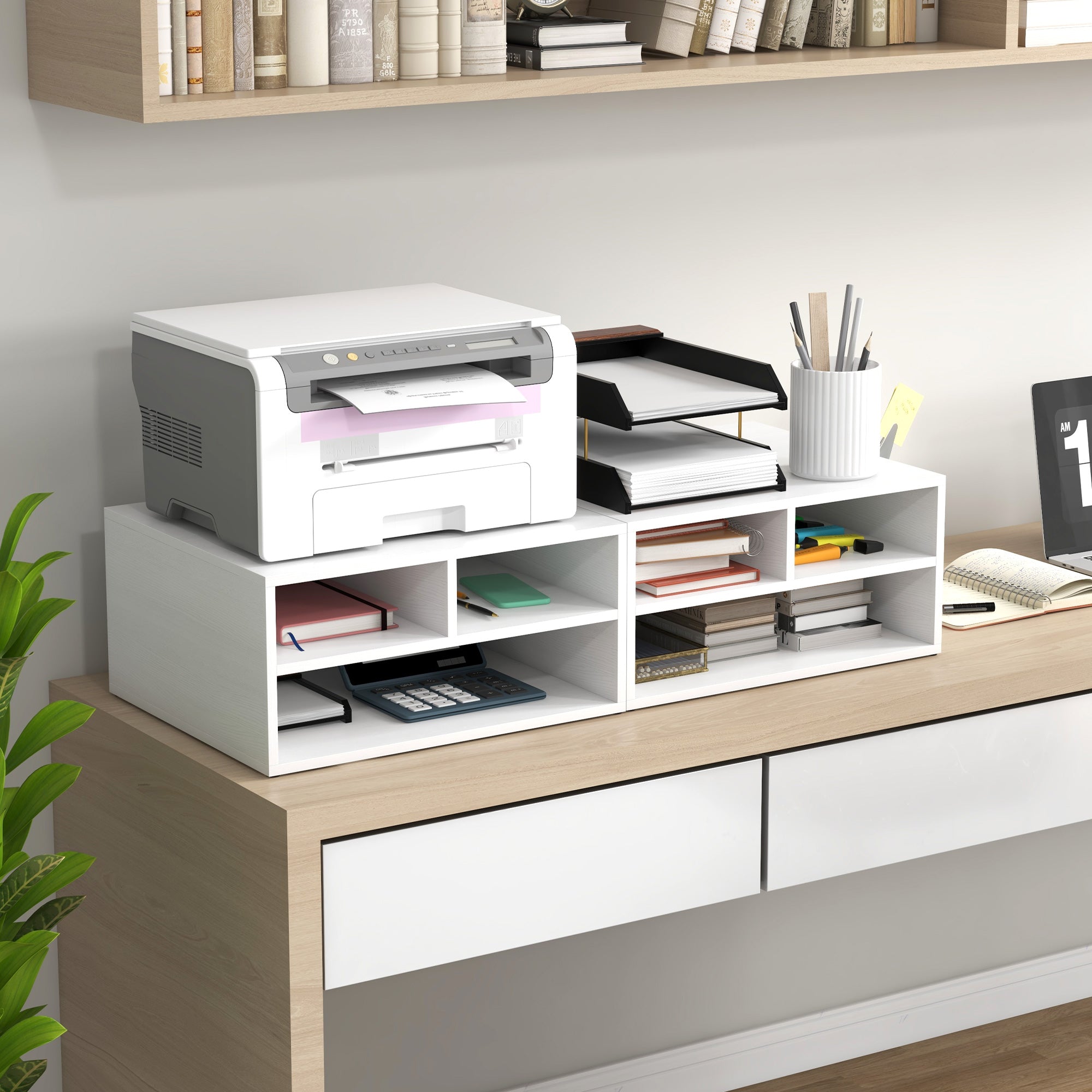 Three-Compartment Printer Storage Cabinet - White