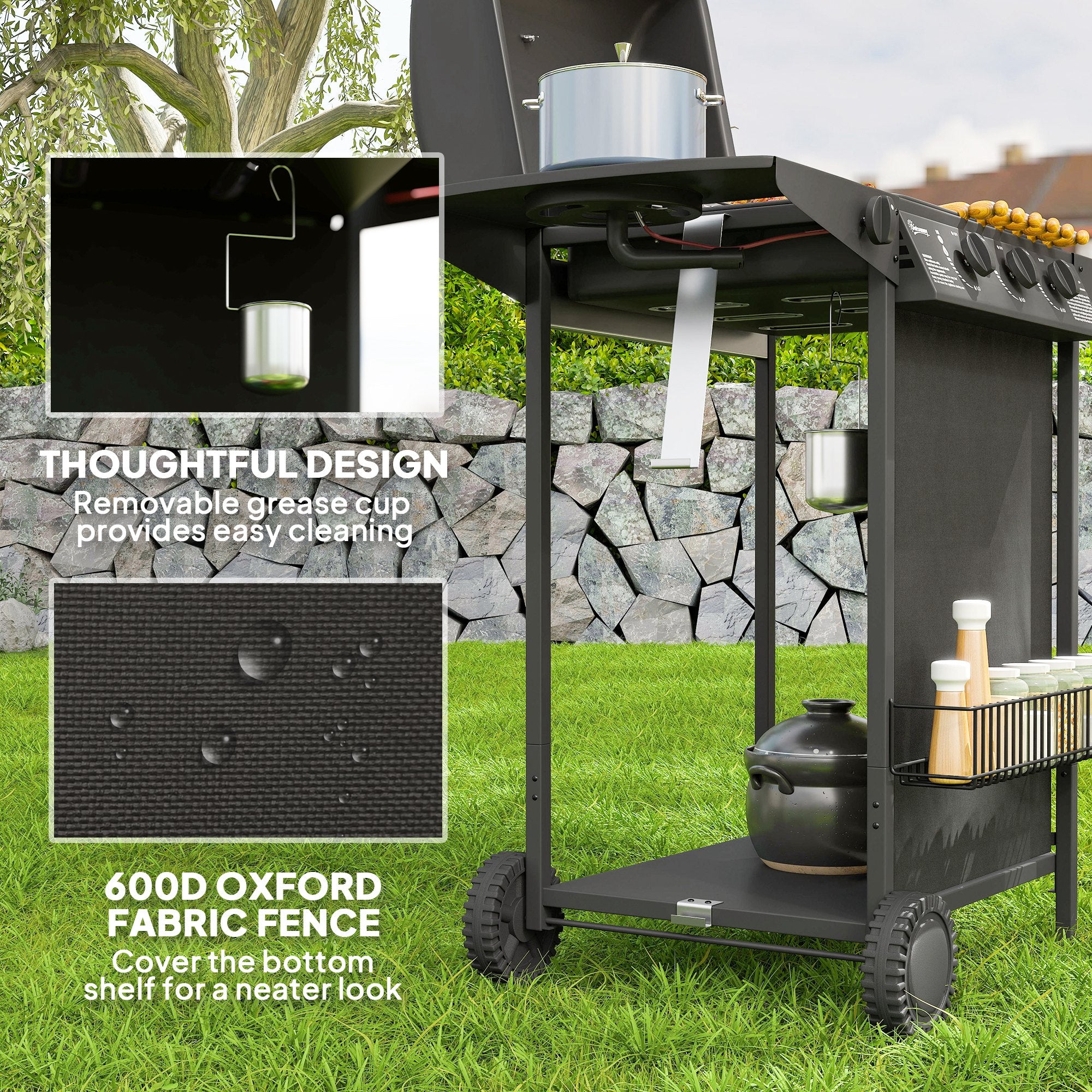 Four Burner Gas Grill BBQ - Black