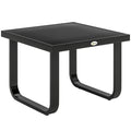 Outdoor Garden Coffee Table, Rectangle Metal Side Table with Tempered Glass Tabletop, Adjustable Foot Pads