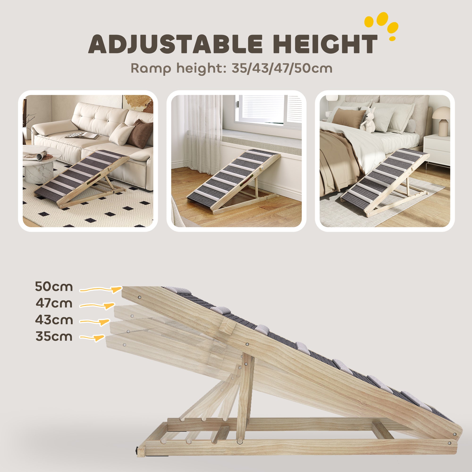 Dog Ramp for Couch, Adjustable Folding Pet Ramp, 4 Adjustable Height Dog Climbing Ladder, 35/43/47/50 cm Height