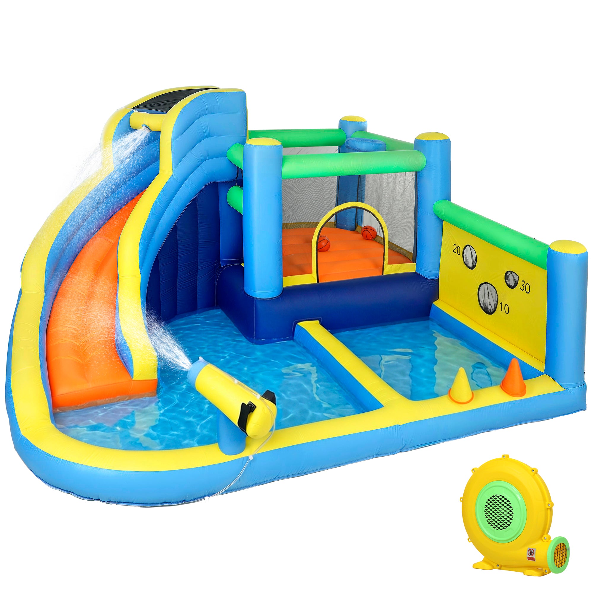 8 in 1 Bouncy Castle for Kids, Inflatable Bounce House with Slide, Pool (Ball Pit), Water Cannon for Indoor Outdoor