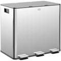 3 x 15L Steel Triple Pedal Kitchen Bin with Soft Close Lid and Removable Buckets - Silver Tone