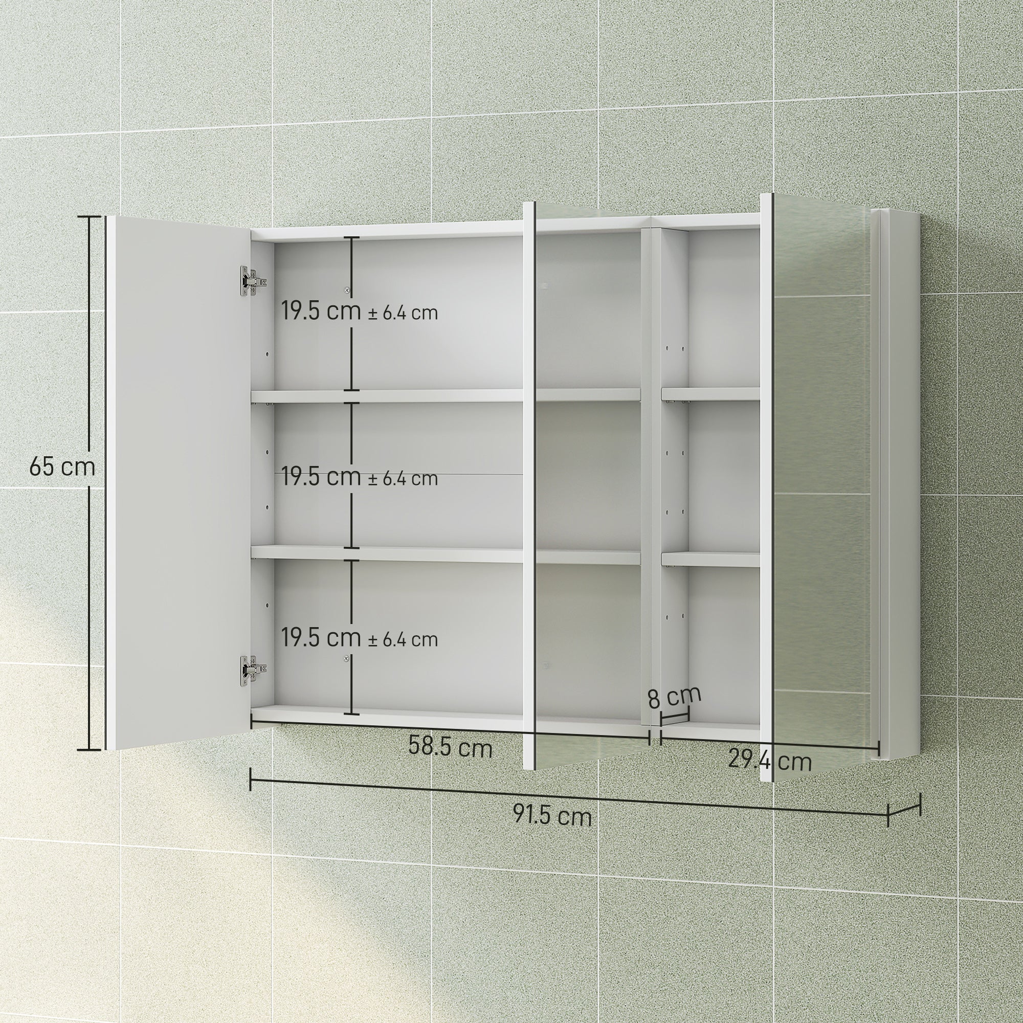 Three-Mirror Bathroom Storage Cabinet - White