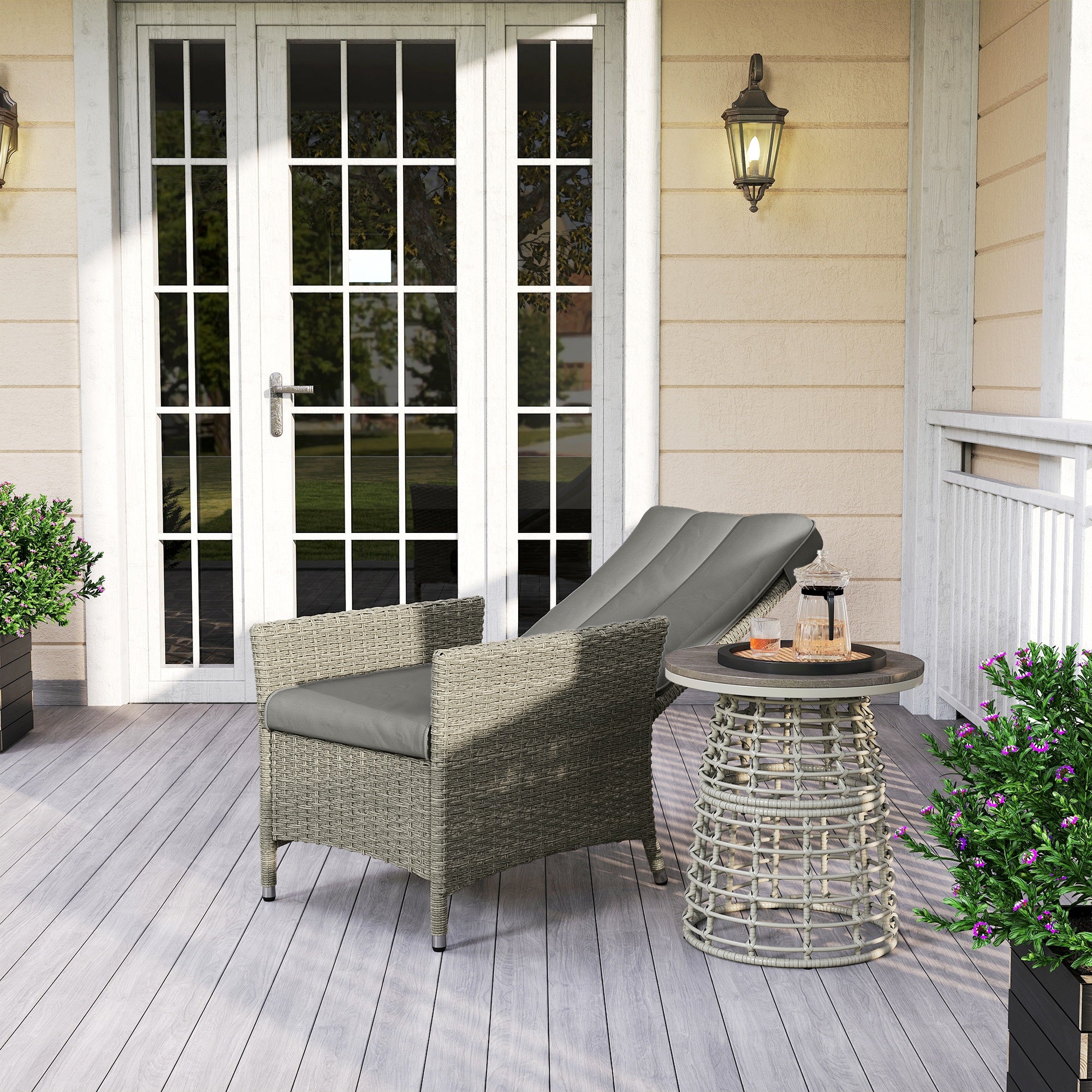 105°-150° Reclining Rattan Chair - Grey
