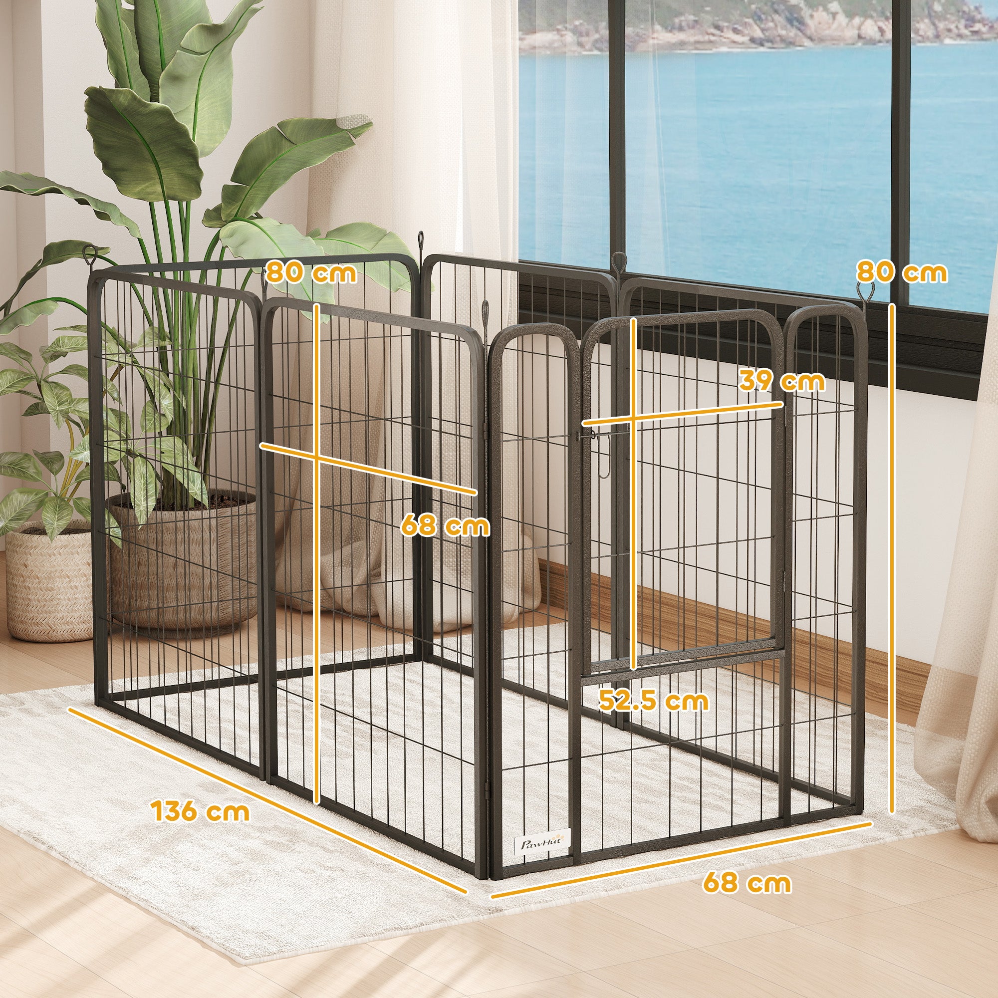 6 Panels Heavy Duty Dog Playpen with Secure Door, for Indoor Outdoor, for Garden, Camping, 80cm High