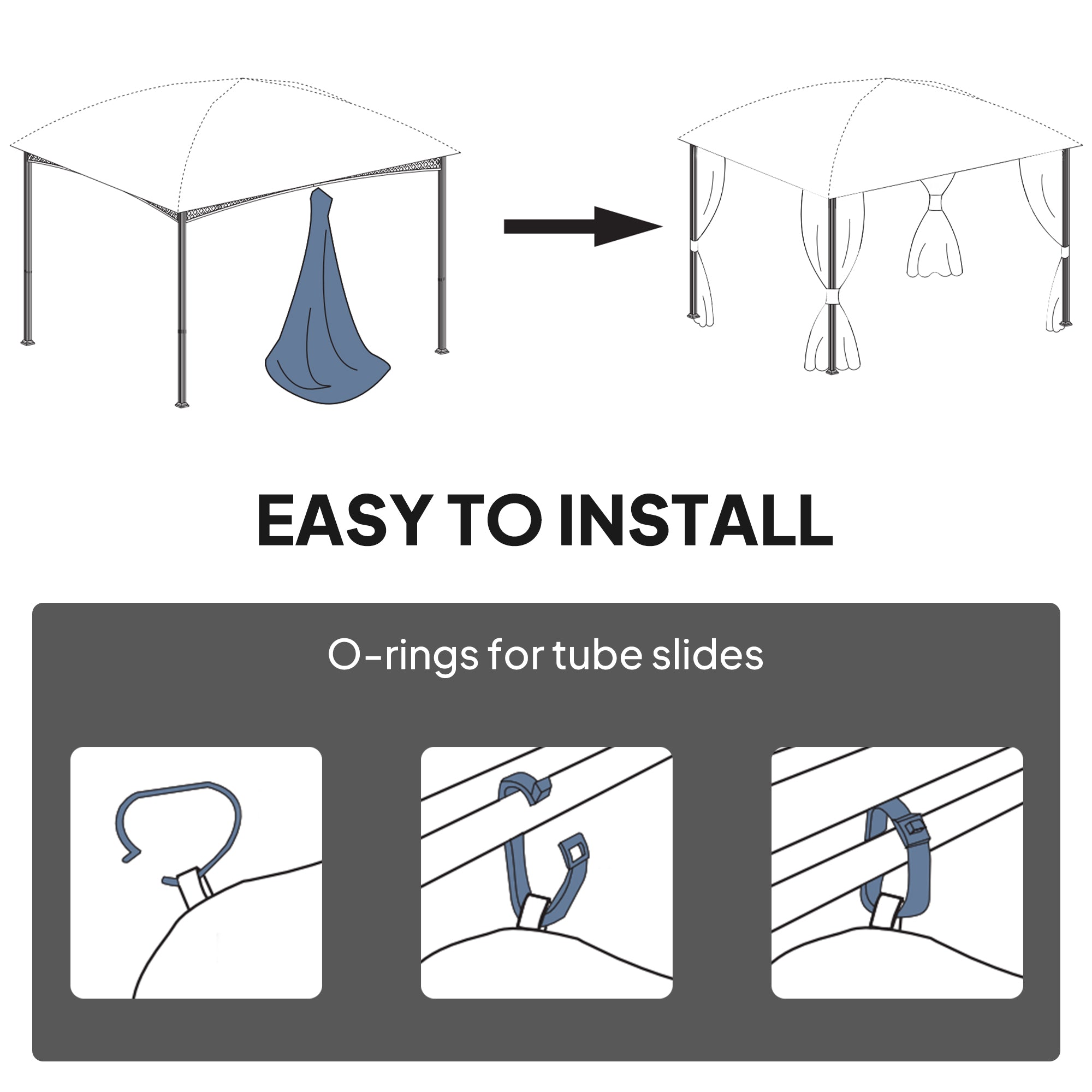 4 Pack Replacement Gazebo Curtains Privacy Panel for Most 3 x 3 m Gazebo, Outdoor Shelter Sidewalls, Dark Grey