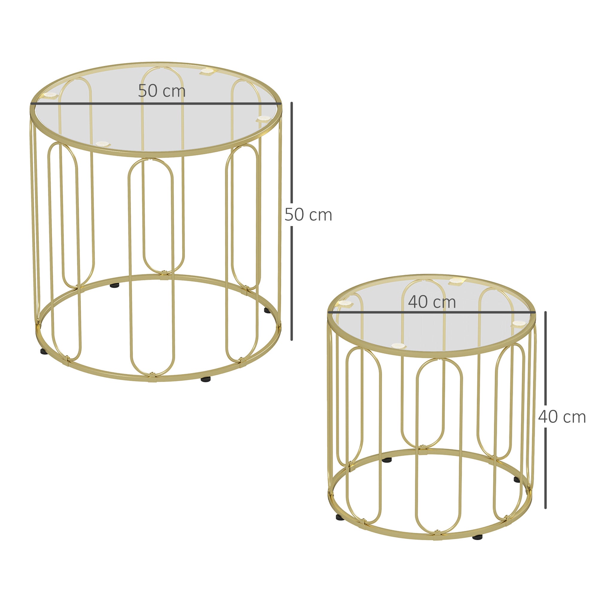 Elliptical Cut-Out Nesting Coffee Tables with Tempered Glass Tops - Gold-Tone