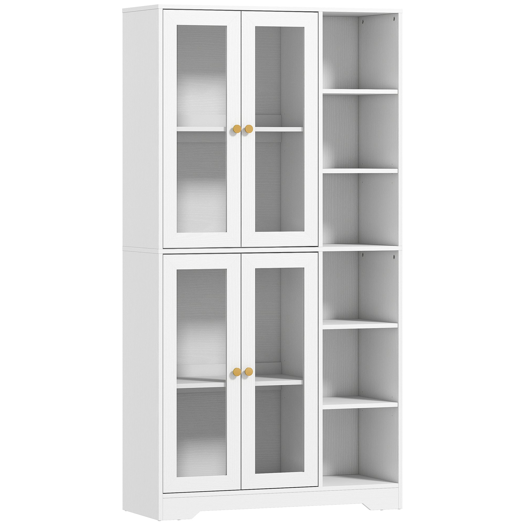 Multi-Storage Kitchen Cabinet, with Glass Doors - White Wood-Effect