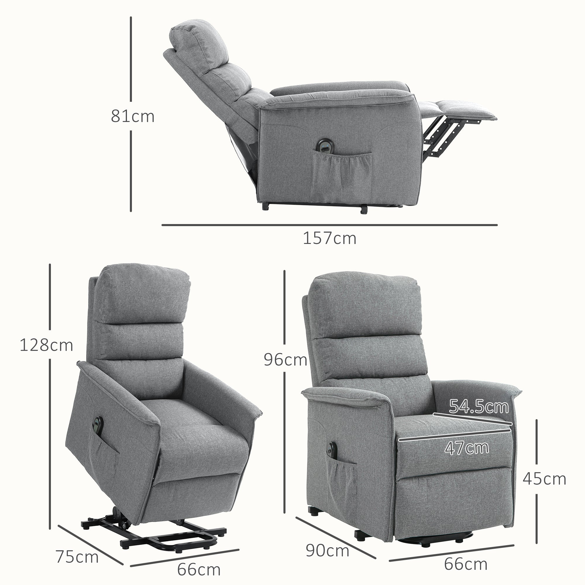 Electric Riser Recline Armchair, with Footrest - Grey