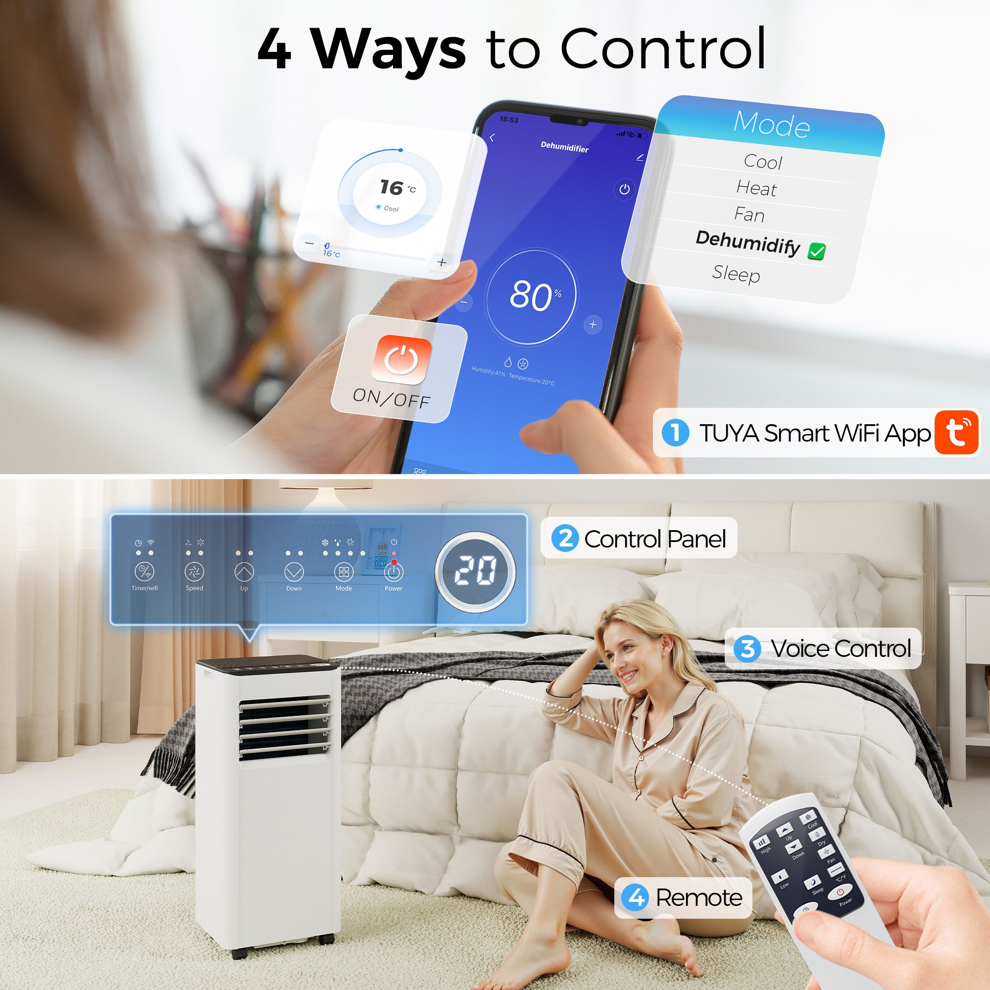 Portable Air Conditioner 5000 BTU, 4-in-1 AC Unit with Cool, Dehumidifier, Fan, Sleep Mode, WiFi Voice Remote Control