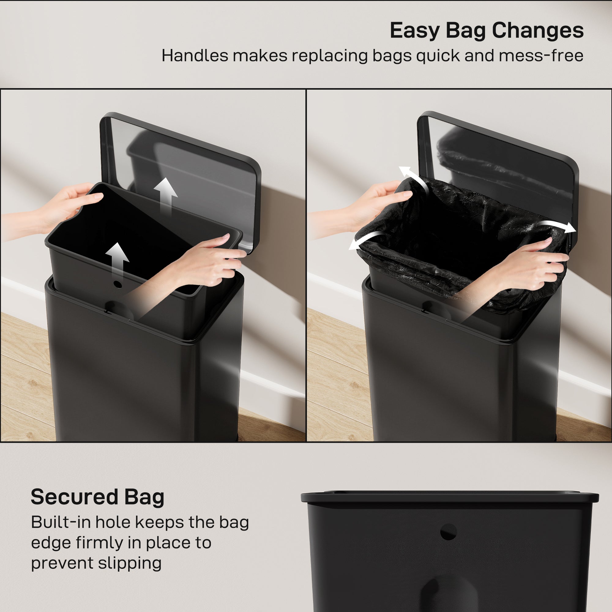 20L Kitchen Bin with Soft-Close Lid and Stay-Open Function, Stainless Steel Pedal Bin with Removable Inner Bucket for Kitchen, Office, Home, Matte Black