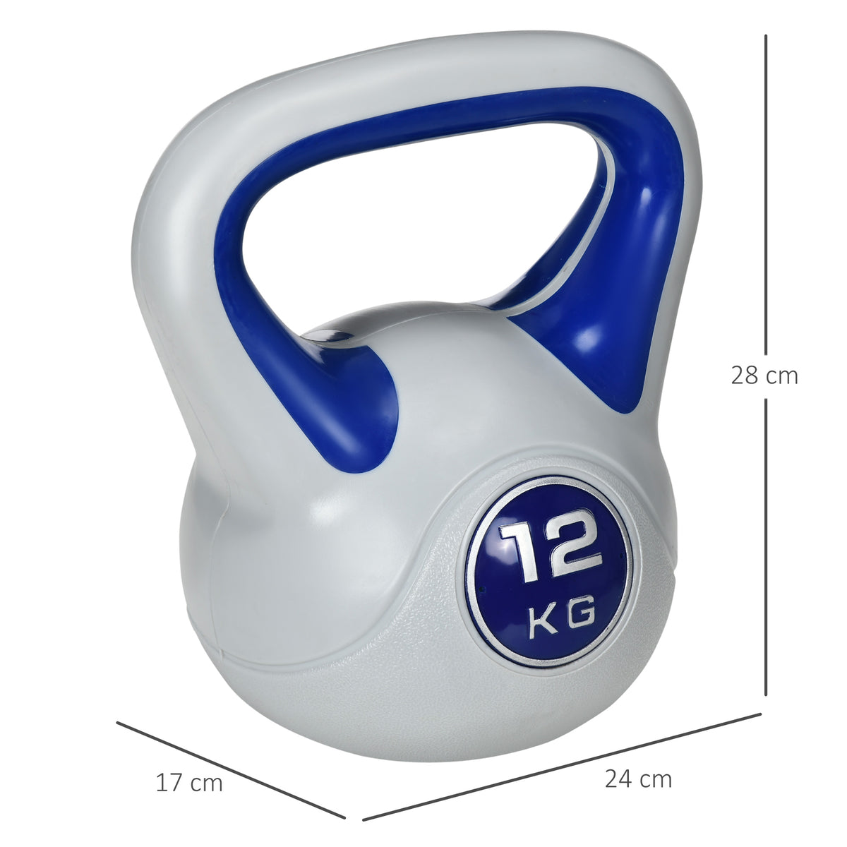 Kettlebell, 12kg Kettle Bells with Handle for Home Gym Weight Lifting and Strength Training, Dark Blue and Grey