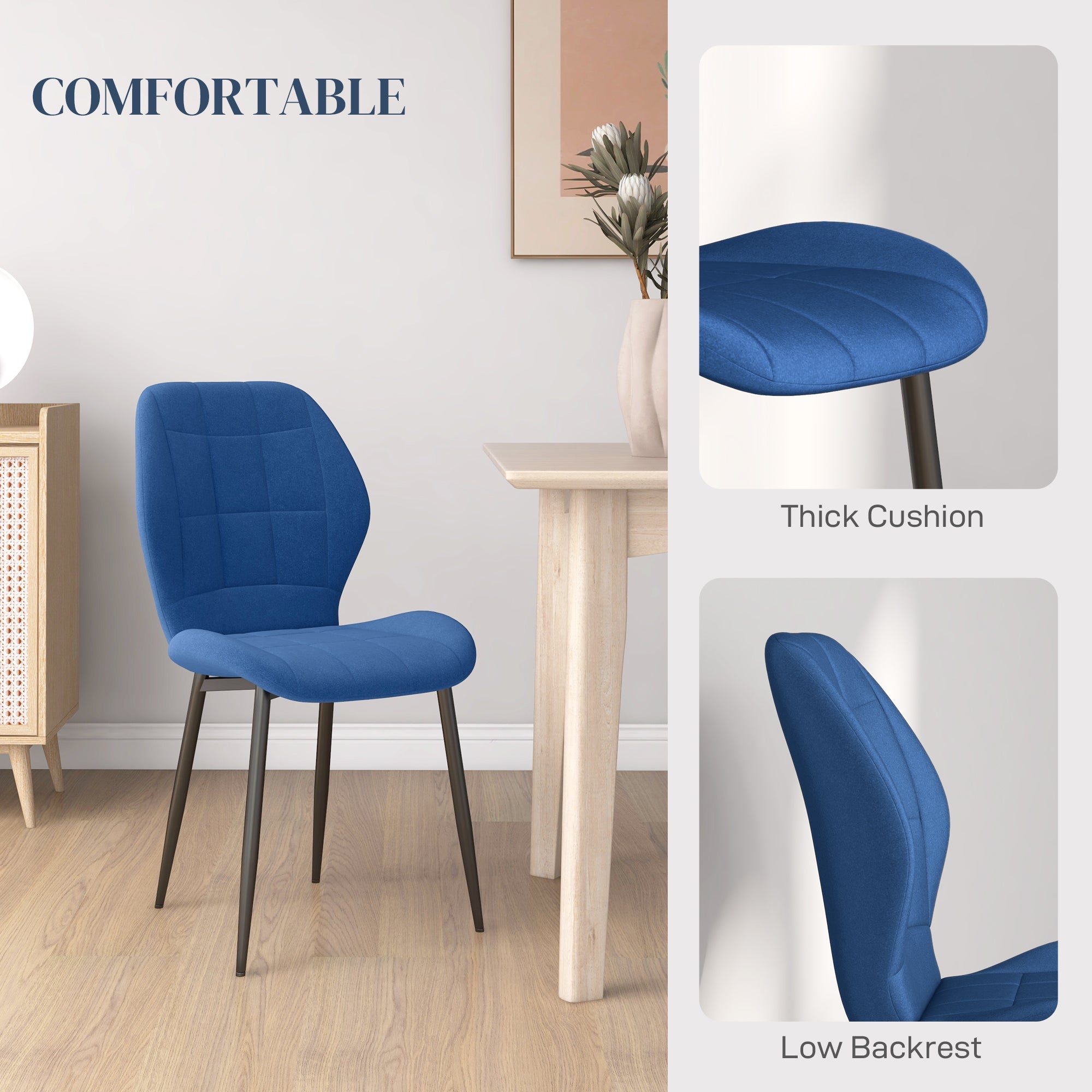 Set of Four Velvet Relaxed Tub Dining Chairs - Dark Blue