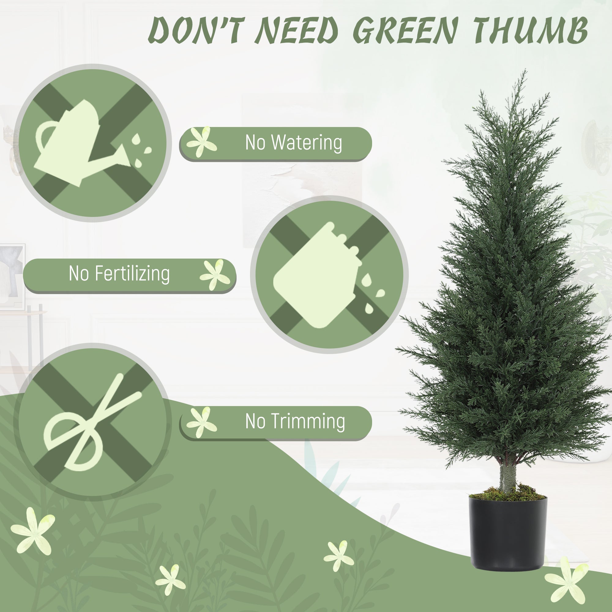 Artificial Cypress Tree, 90 cm Fake Cypress Tree with Plastic Pots, UV-Resistant Faux Plants for Garden Front Porch Decoration, 2 Pack