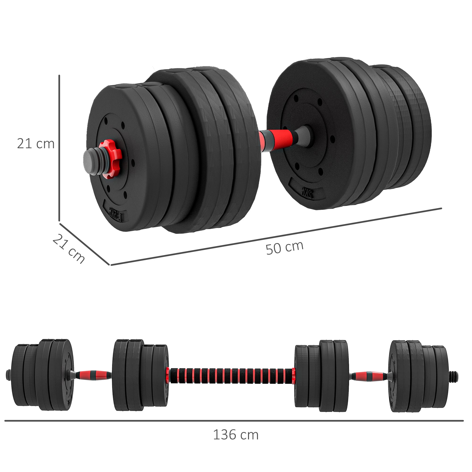 30kg 2 IN 1 Adjustable Dumbbells Weight Set, Dumbbell Hand Weight Barbell for Body Fitness, Lifting Training for Home, Office, Gym, Black