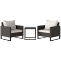3 Piece Rattan Bistro Set with Cushions and Glass Table - Brown
