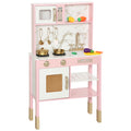Kitchen Playset with Pretend Play Cooking Accessories, Play Kitchen with Oven, Microwave and Sink, Pink
