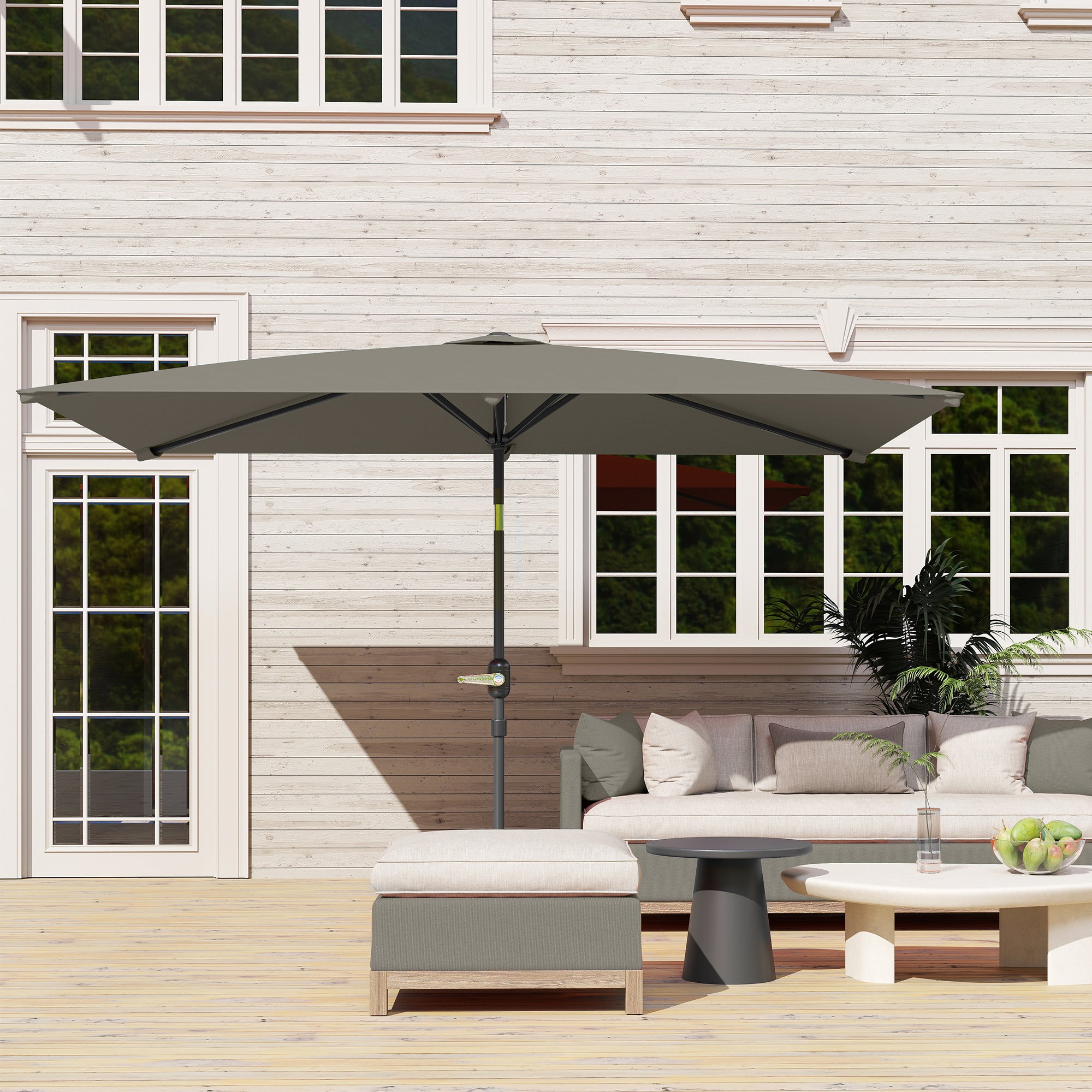 3x2m Patio Parasol Garden Umbrellas Canopy with Aluminium Tilt Crank Rectangular Sun Shade Steel, Light Grey
