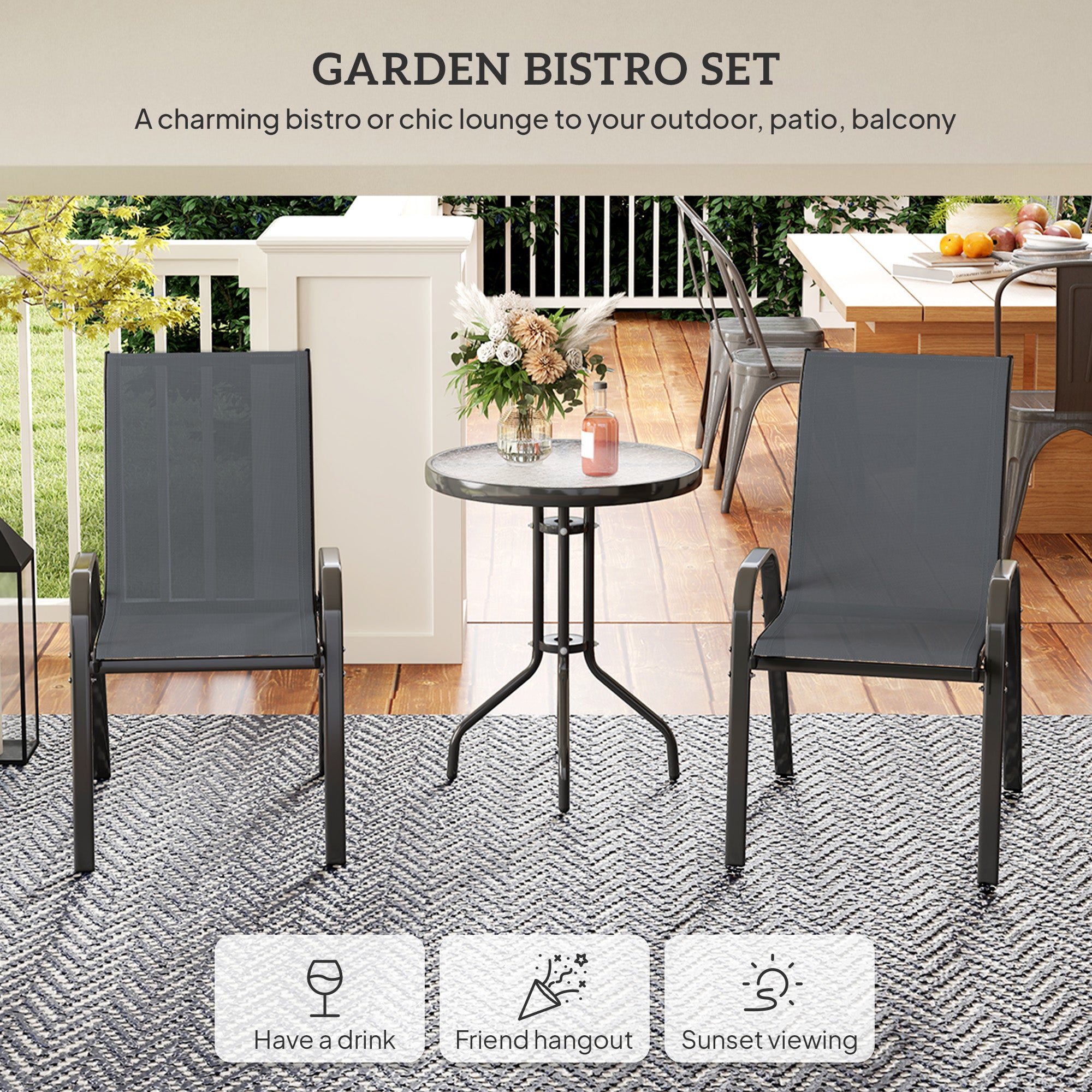 Three-Piece Outdoor Garden Set - Grey