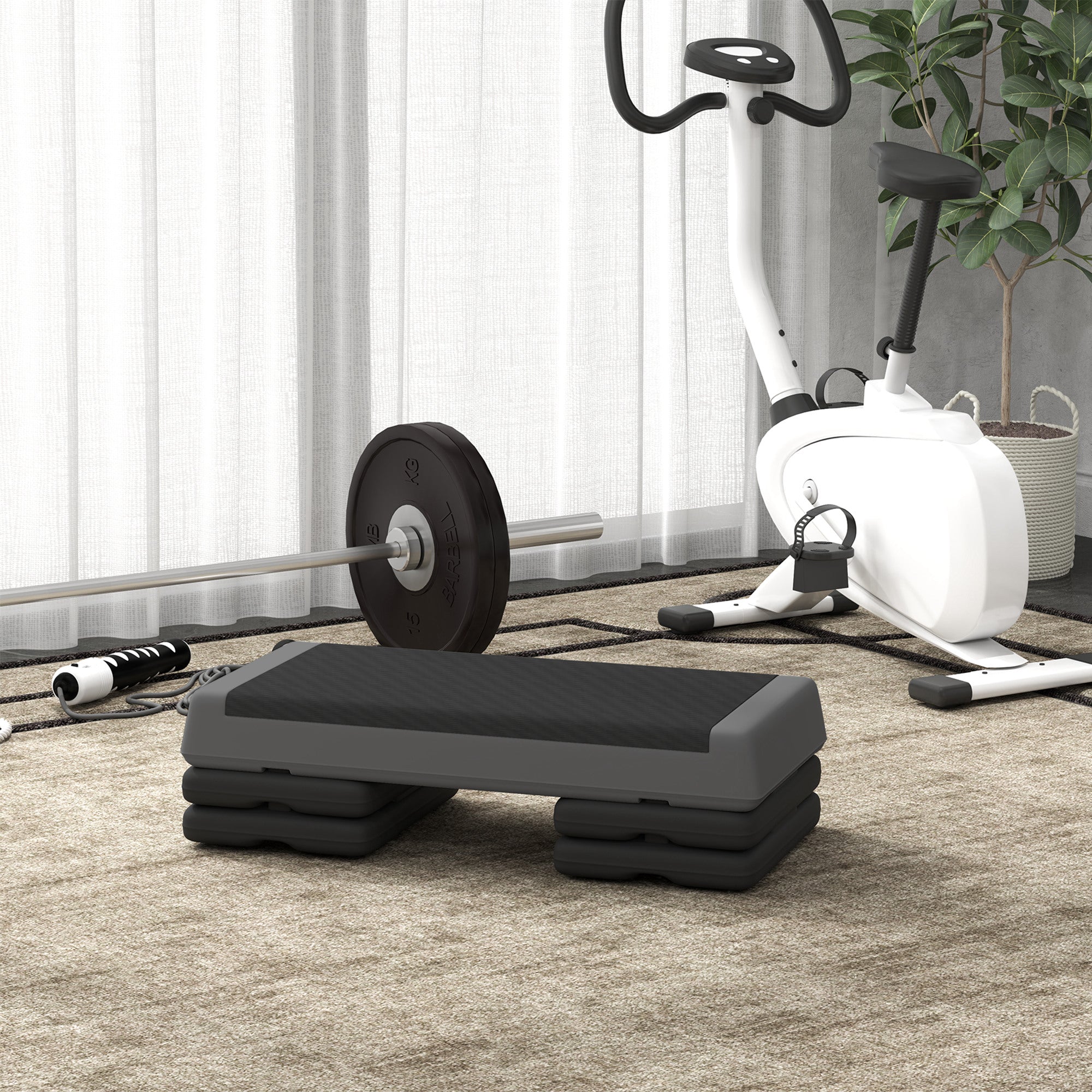 Adjustable Fitness Stepper with Non-Slip Surface 3 Height Levels for Home Gym - Grey