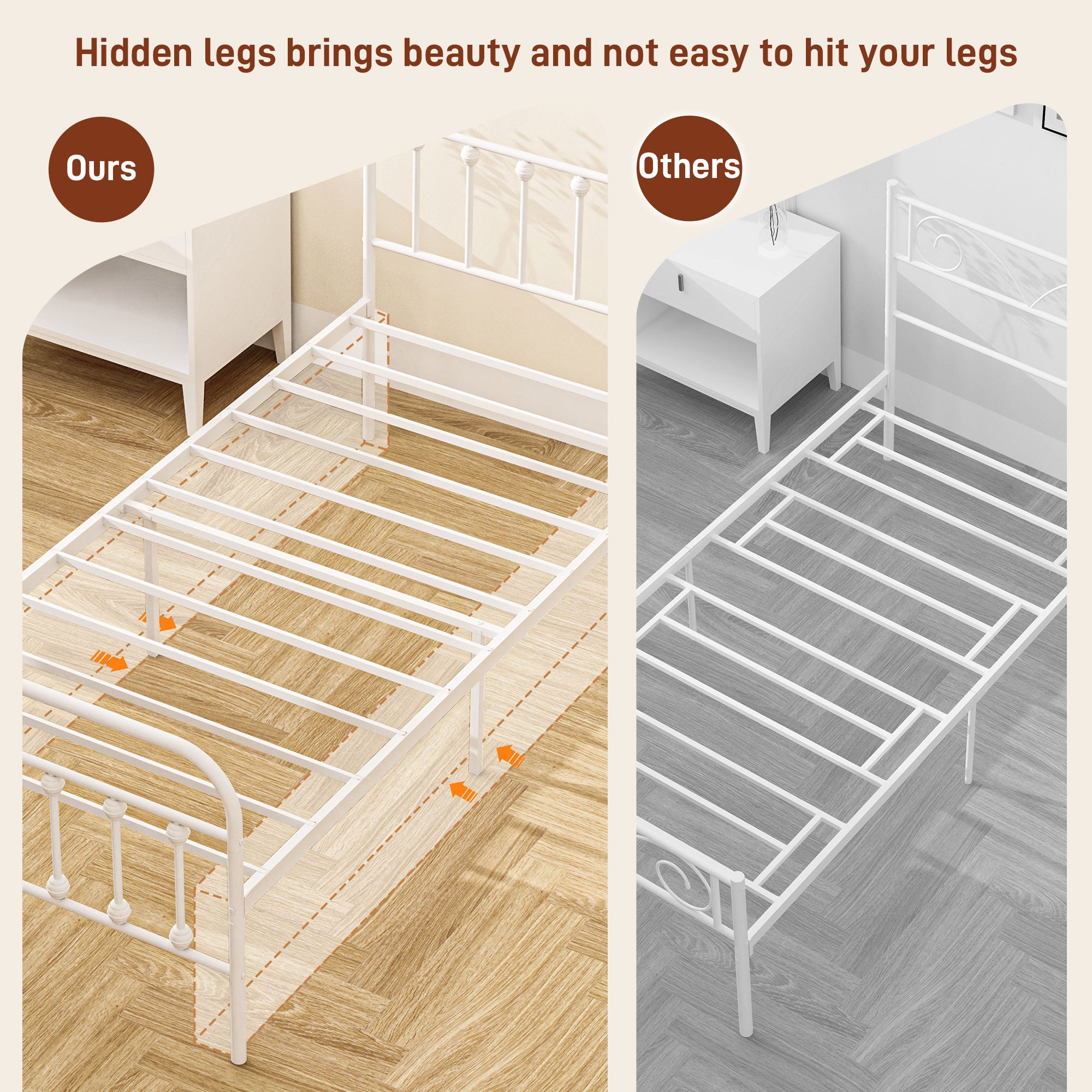 Single Minimalistic Metal Bed Frame - White