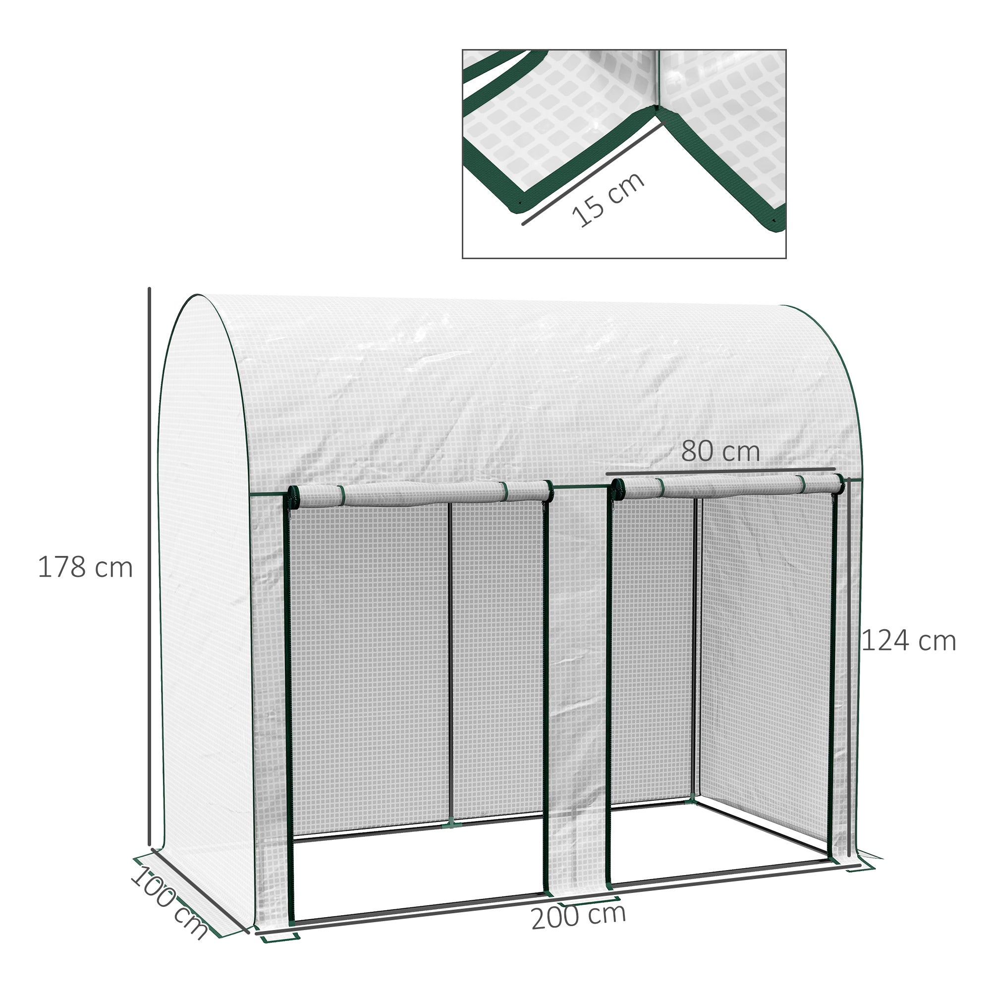 200 x 100cm Walk-In Greenhouse, with Zipped Doors - White