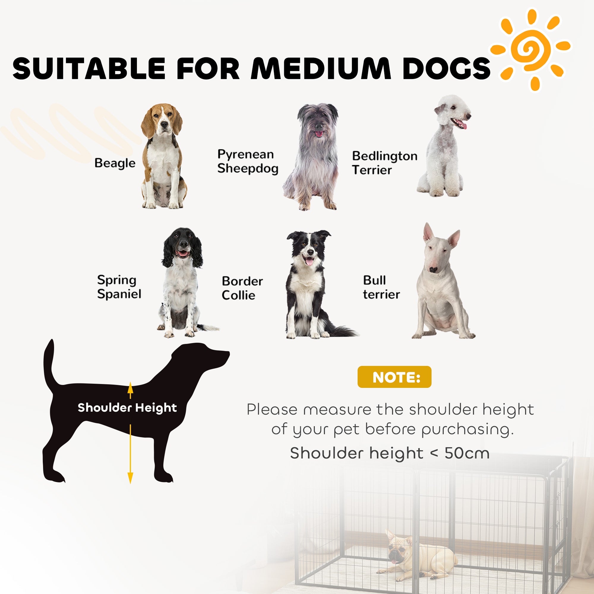 2 Piece Dog Pen Expansion Pack for 80cm High Pet Playpen with 3 Stakes, for Small and Medium Dogs