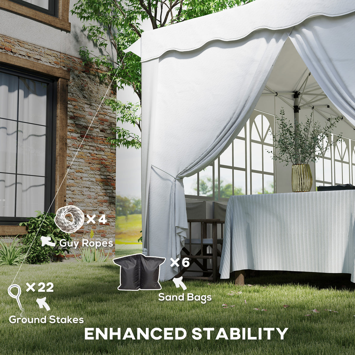 3 x 6m Pop Up Gazebo Set with UPF50+ Sides and Carry Bag - White