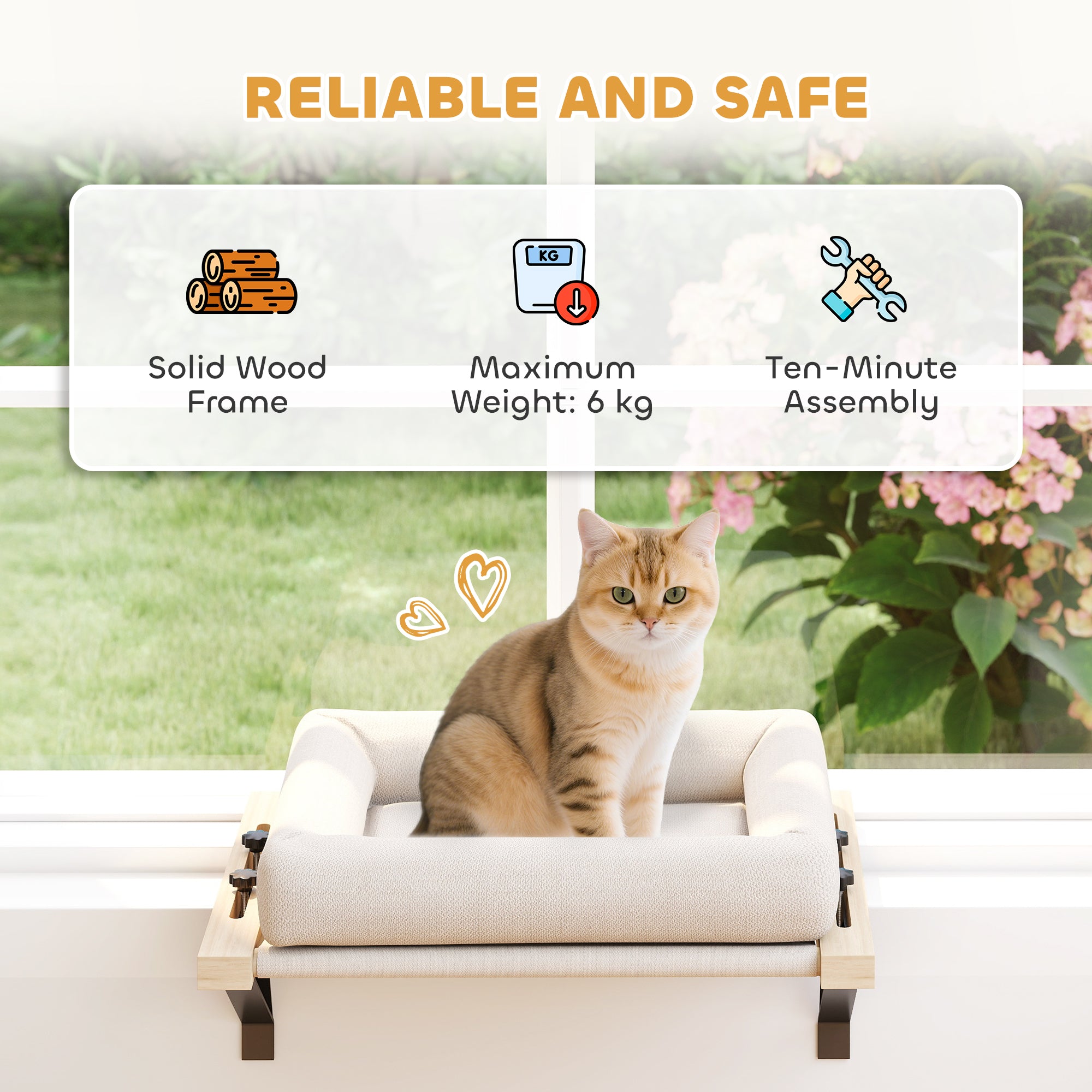 Cat Radiator Bed, Adjustable Hanging Cat Hammock with Removable and Washable Cushion for Indoor Cats, Cream White