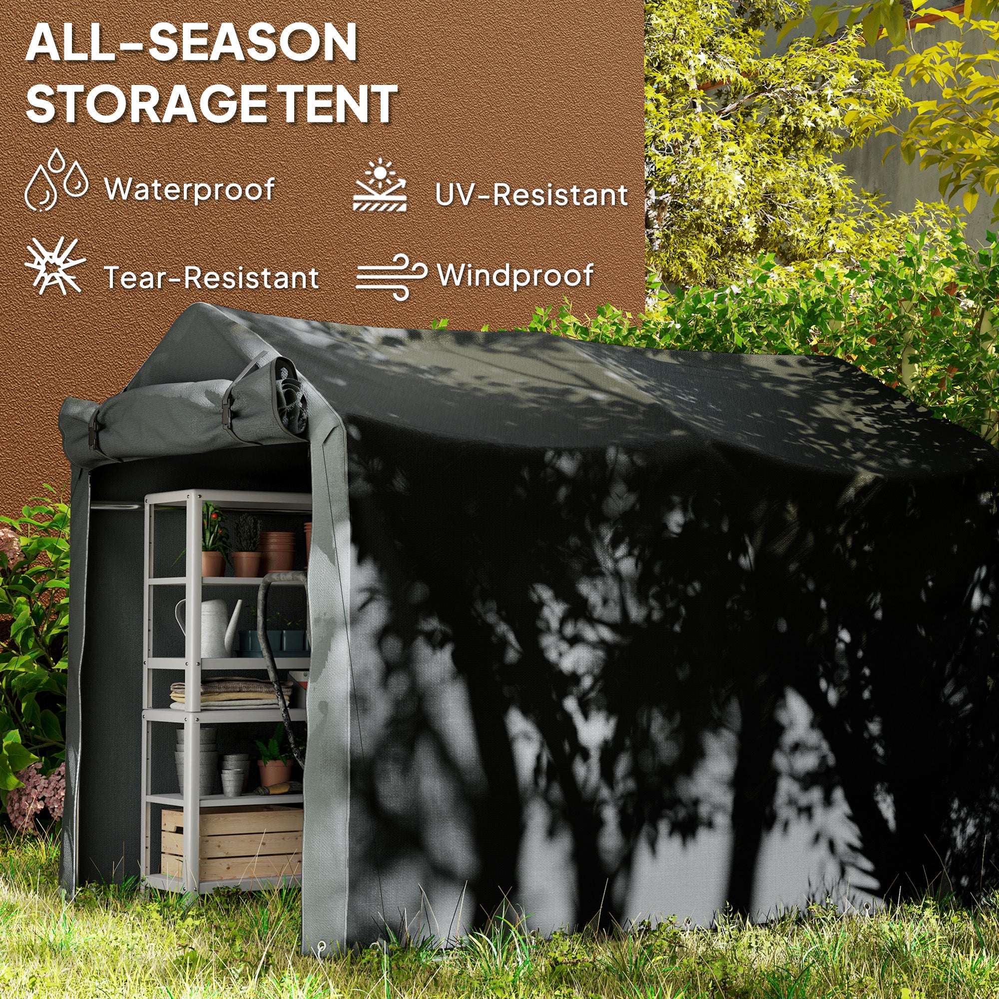 Garden Storage Tent with Roll-Up Door Waterproof Shelter - Black