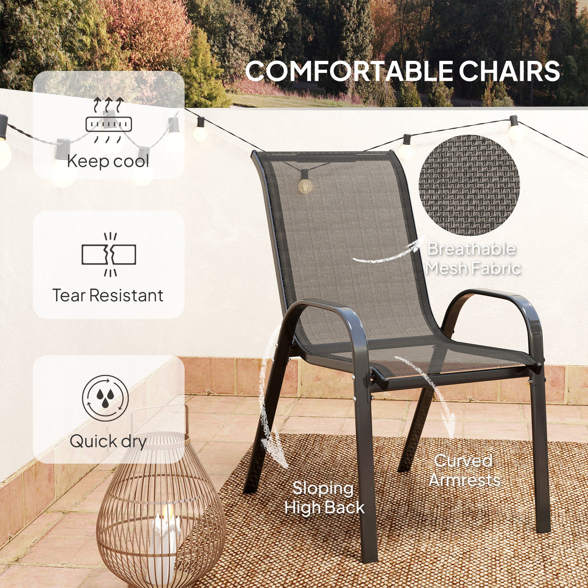 Three-Piece Outdoor Garden Set with Table and Chairs - Black