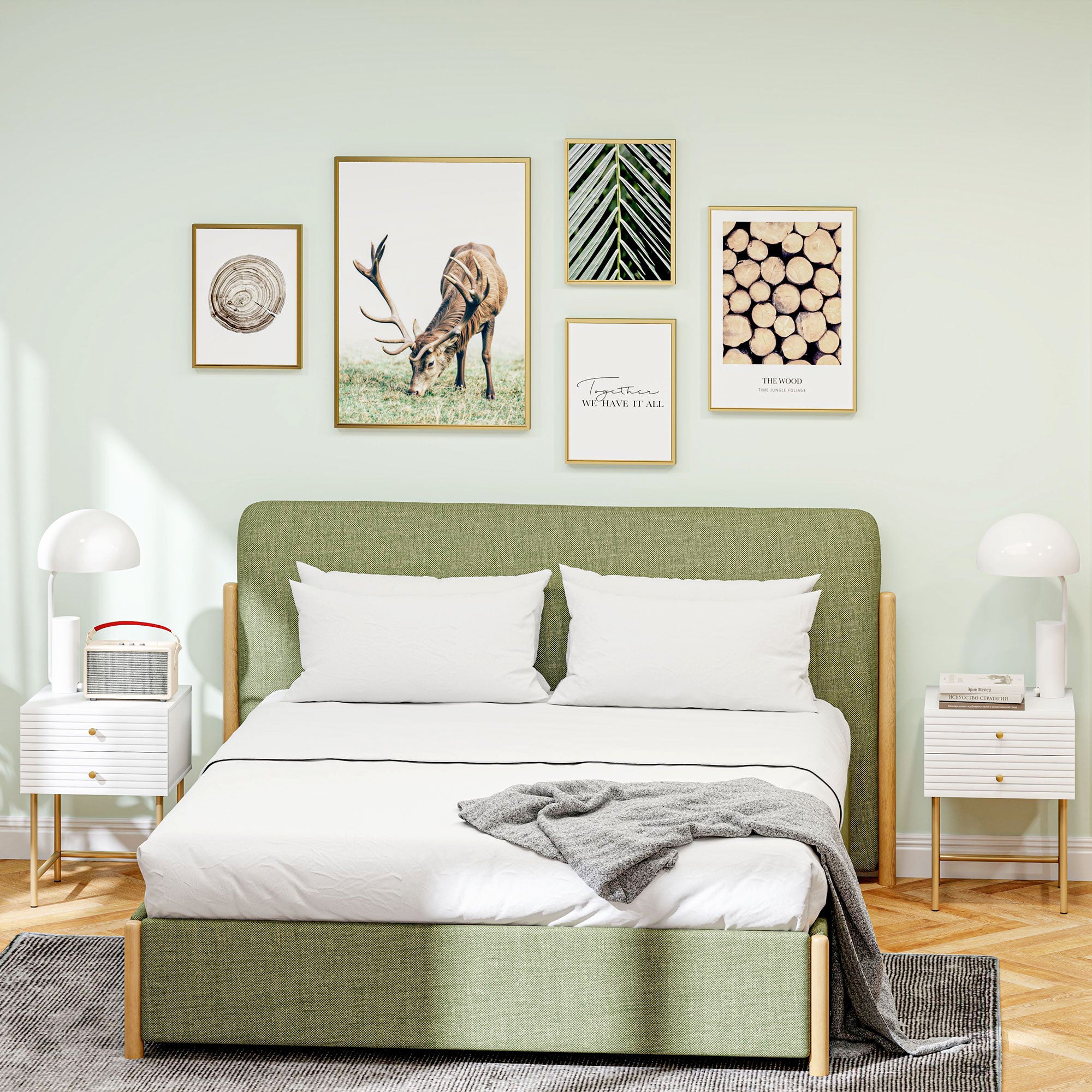 Set of Two Elegant Bedside Tables - White/Gold-Tone