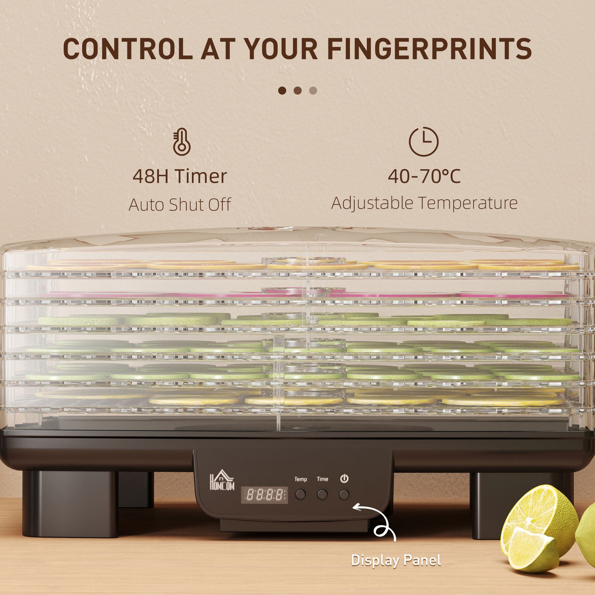 40-70℃ Six-Tray Food Dehydrator - Black