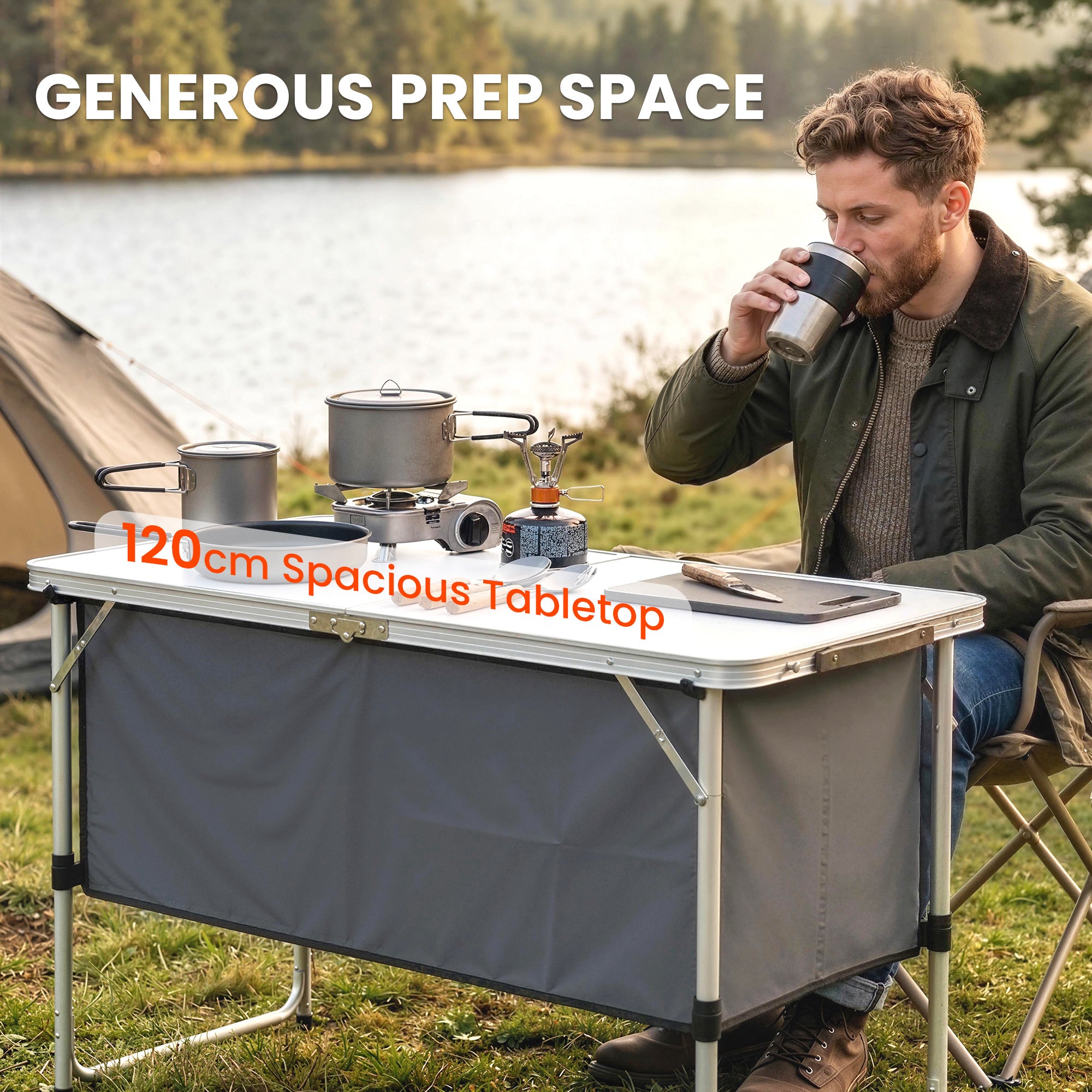 Camping Cupboards Folding Portable Aluminium Camp Cook Station with Storage Cupboard for Outdoor BBQ