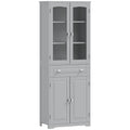 Freestanding Kitchen Cupboard, Storage Cabinet with 2 Adjustable Shelves, Drawer and Glass Door for Living Room, Grey