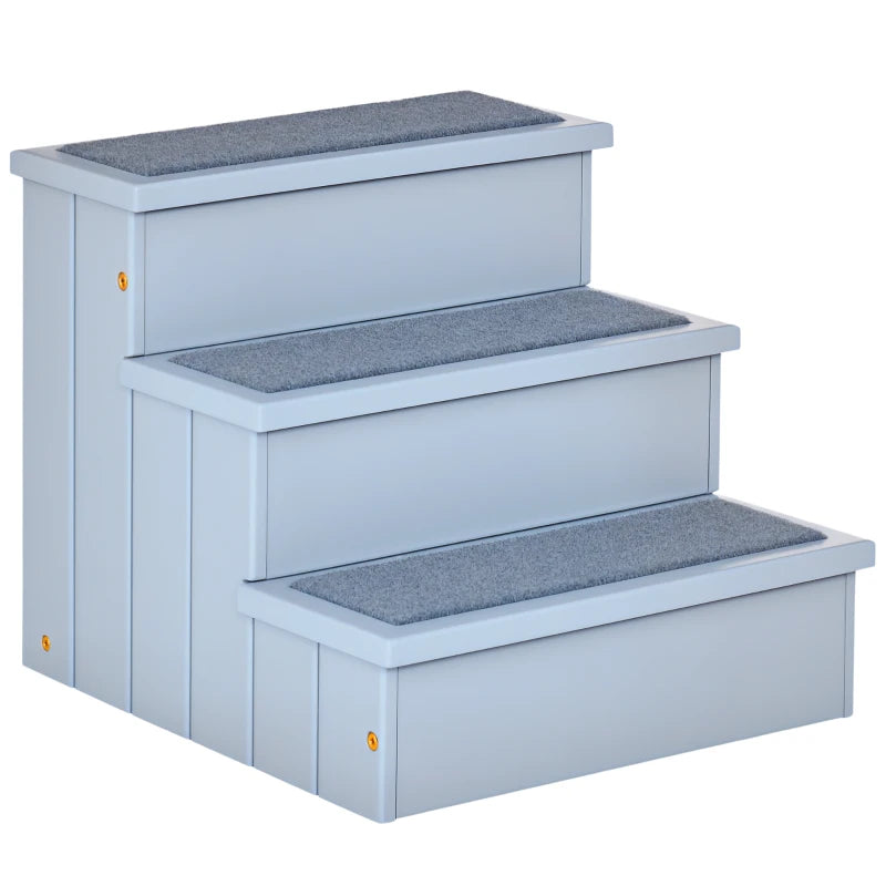 3 Step Wooden Pet Stairs Steps Dog Stairs Carpet Non Slip Grey