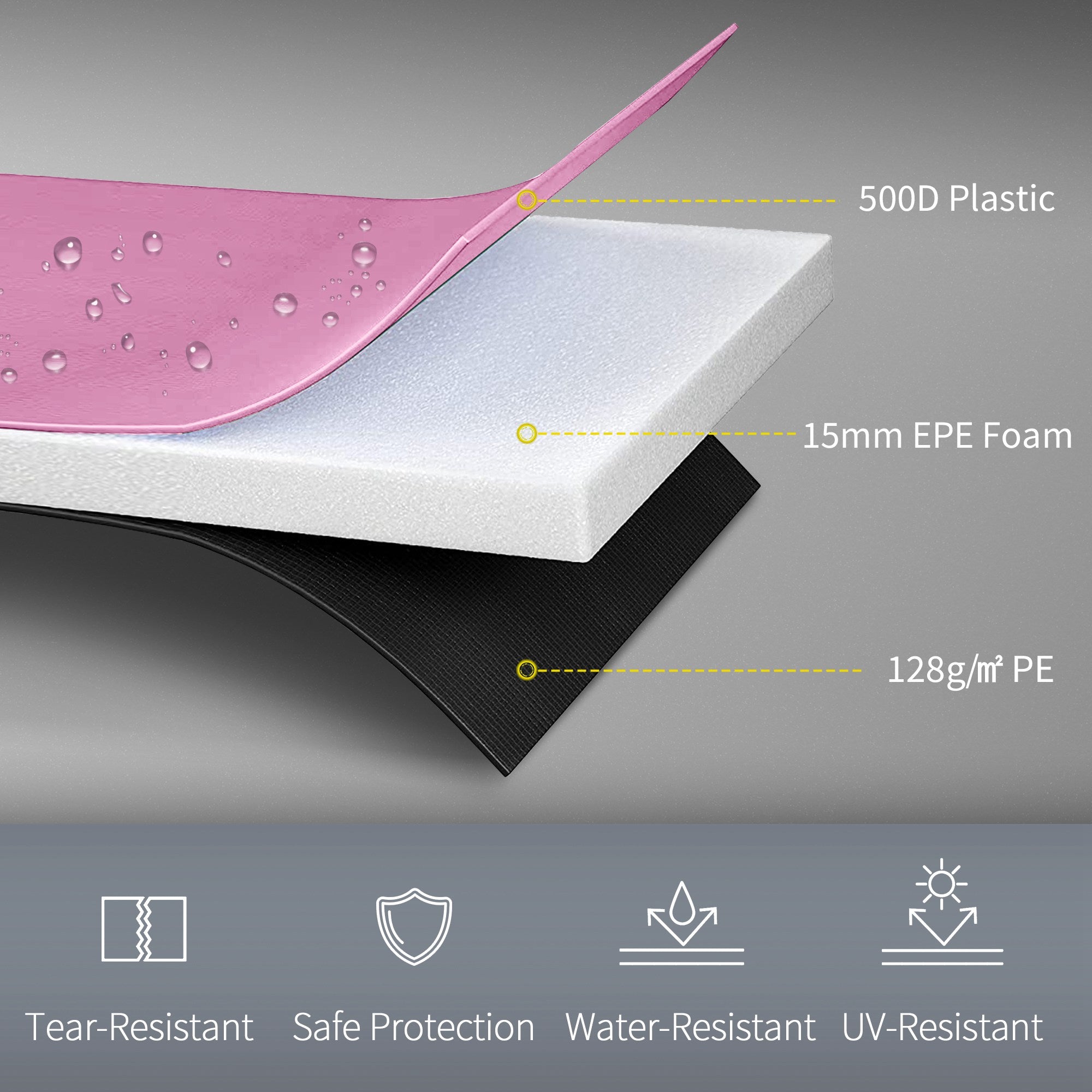 10FT Trampoline Spring Cover, Plastic Trampoline Pad Replacement with Elastic Cord, Waterproof, UV Resistant and Tear-Resistant, Pink