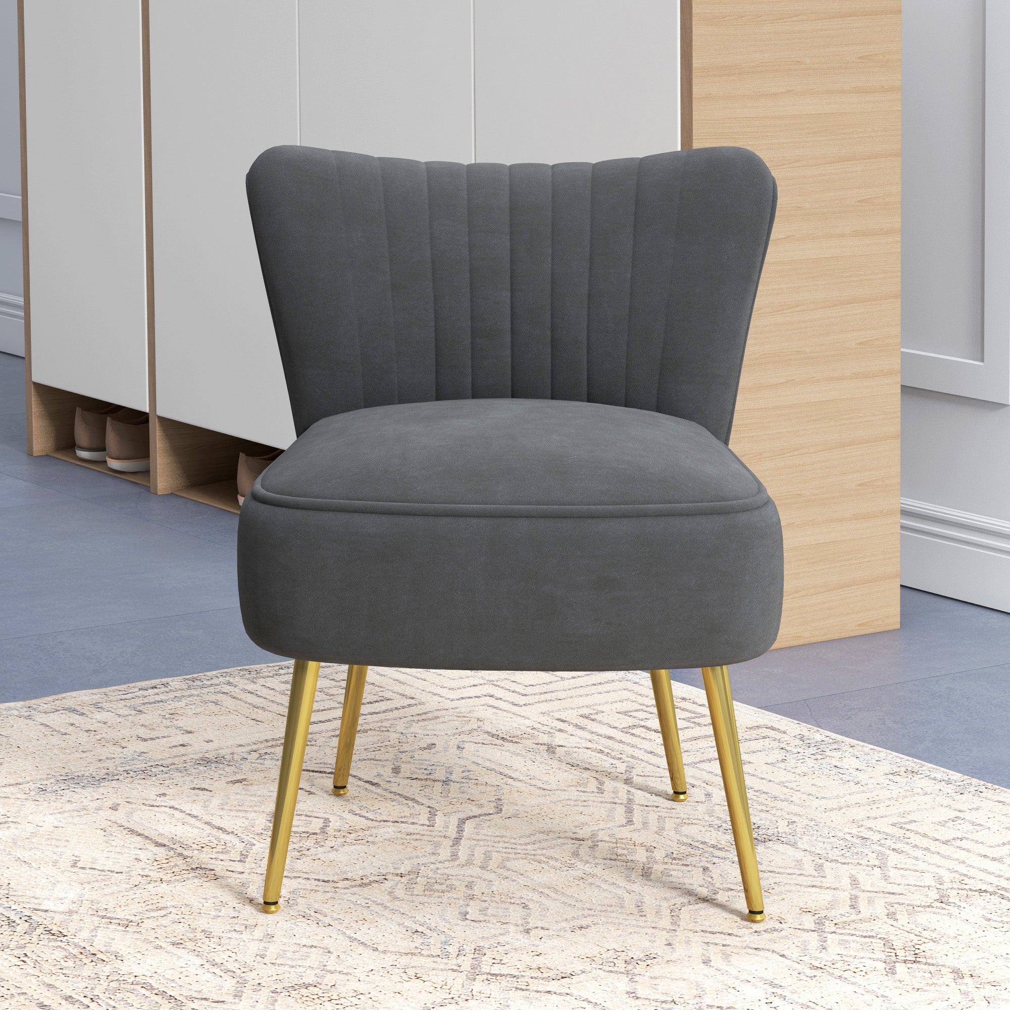 Velvet-Feel Tub Accent Chair - Grey