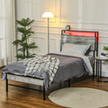 Single Steel Bed Frame with LED Lights and Charging Shelf - Grey