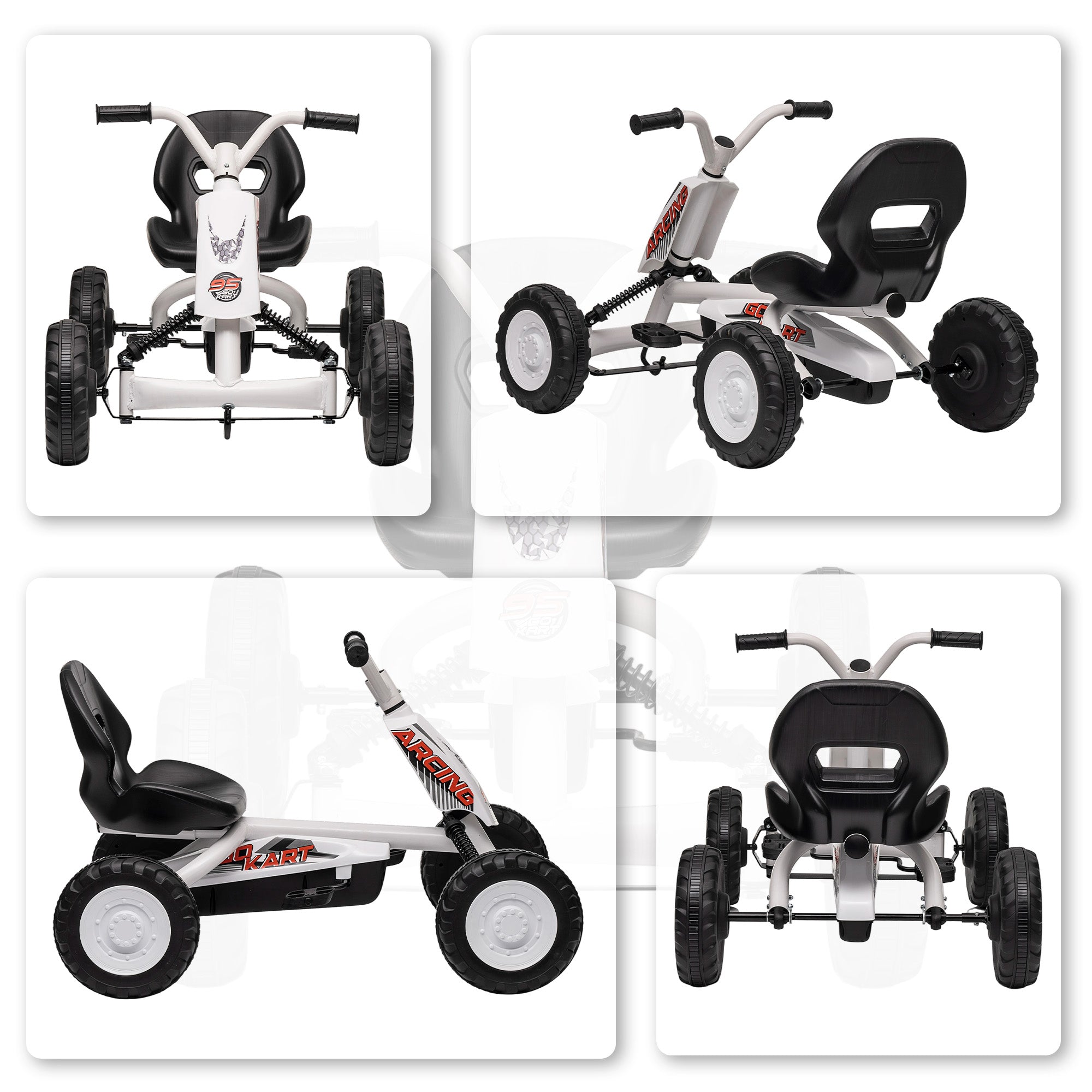 Kids Pedal Go Kart with Steel Frame, Sporty Design, for Ages 2-5 Years, White