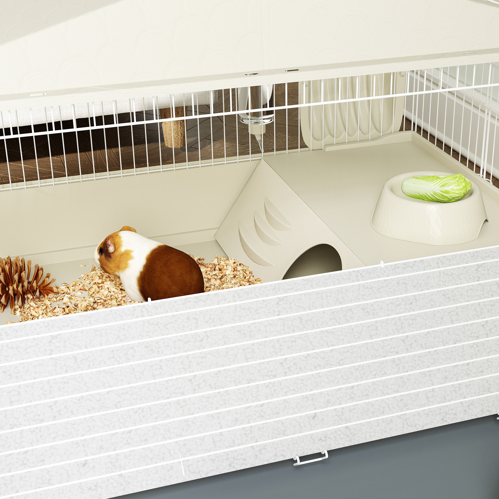 Small Animal Cage with Removable Pet Playpen, Guinea Pig Cage with Waterproof Pad, Hay Feeder, 108 x 71 x 57cm, Beige
