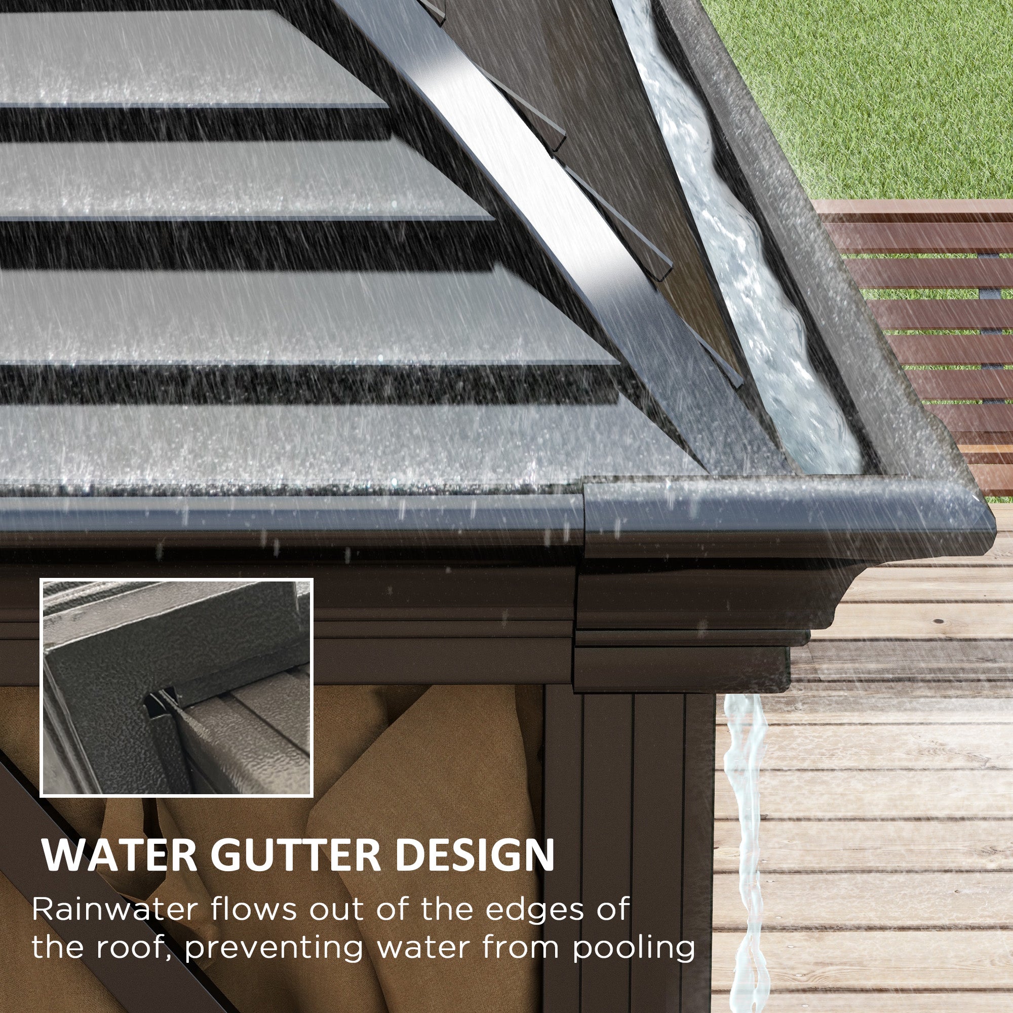 3 x 4m Aluminium Hardtop Gazebo with Netting and Curtains - Brown