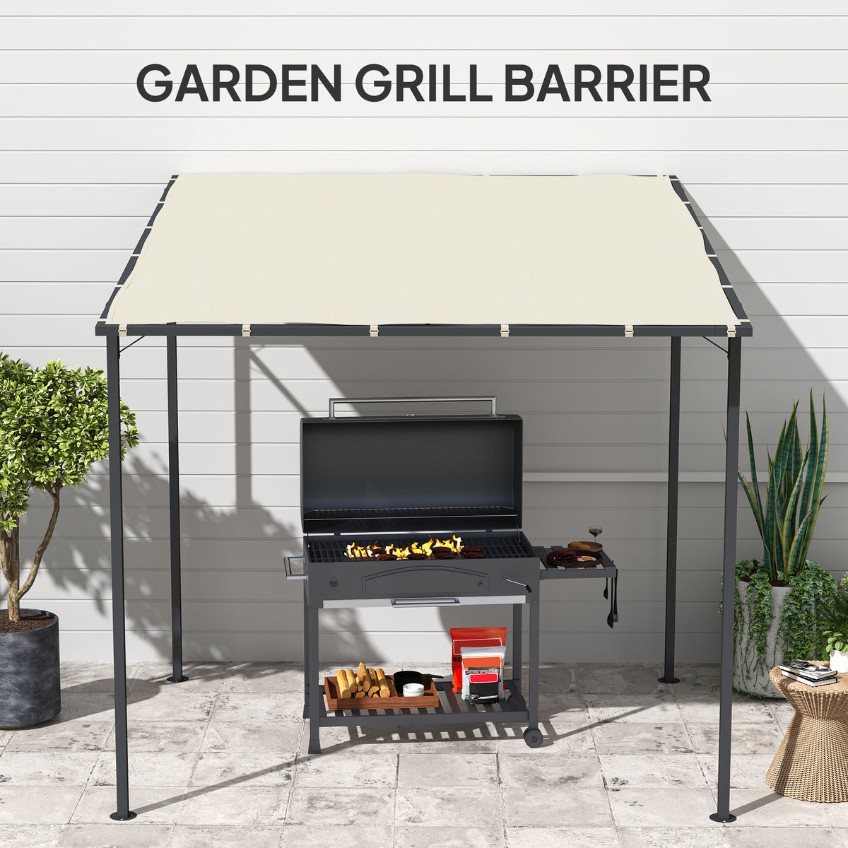Wall Mounted Pergola Gazebo with PA Coated Fabric - Cream White