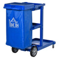 Janitor Cleaning Trolley with Bin, Shelves & Hooks - Blue
