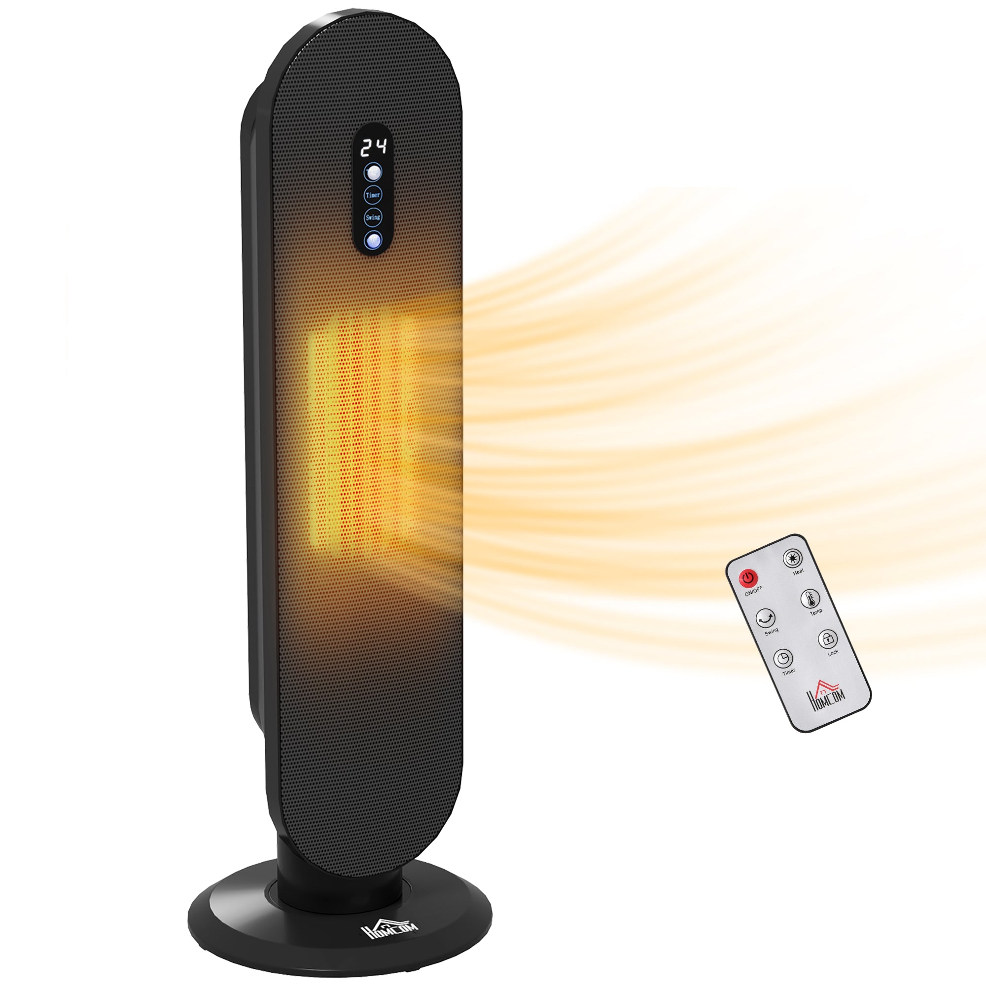 45° Oscillating Ceramic Space Heater, with Remote - Black