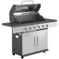 6 Burner Liquid Propane Gas BBQ Grill, Outdoor Portable Gas Barbecue Grill with Warming Rack, Side Tables, Cabinet